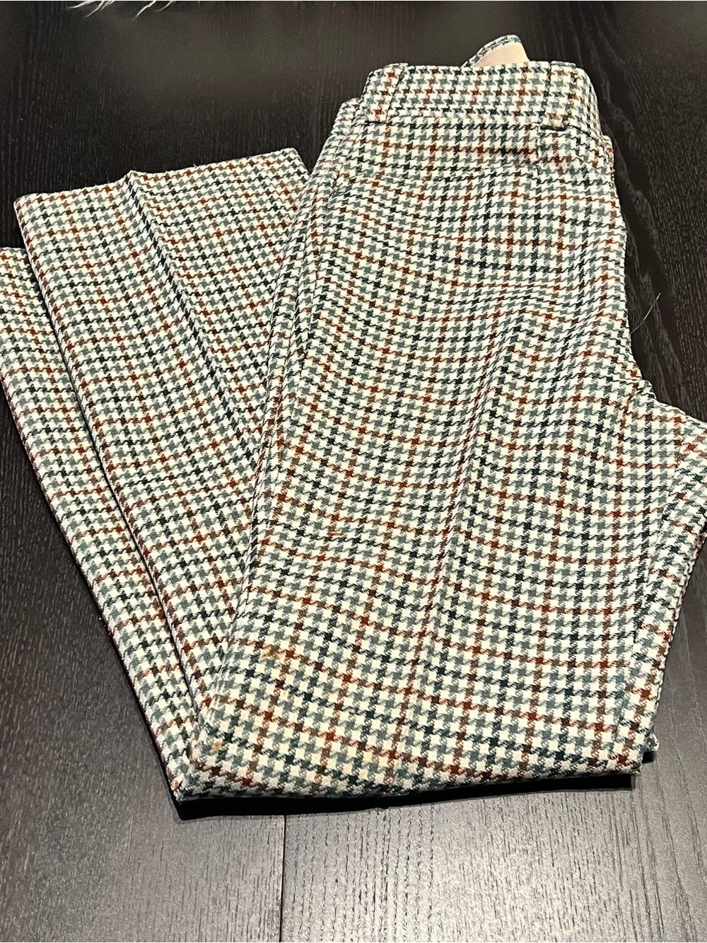 Vintage Men's Houndstooth Dress Pants - Cream, Brown, Green